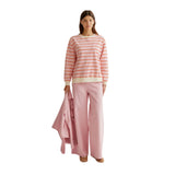 Compañía Fantástica - 61C42021 – Sudadera 100% algodón de rayas rosas y rojas con hombros ligeramente caídos - Mujer