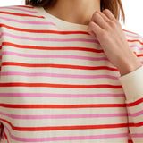 Compañía Fantástica - 61C42021 – Sudadera 100% algodón de rayas rosas y rojas con hombros ligeramente caídos - Mujer