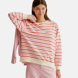 Compañía Fantástica - 61C42021 – Sudadera 100% algodón de rayas rosas y rojas con hombros ligeramente caídos - Mujer