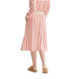 Compañía Fantástica - 61C42022 – Falda midi 100% algodón con bolsillos y estampado de rayas rojas y rosas - Mujer