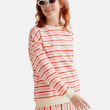 Compañía Fantástica - 61C42022 – Falda midi 100% algodón con bolsillos y estampado de rayas rojas y rosas - Mujer