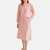 Compañía Fantástica - 61C42022 – Falda midi 100% algodón con bolsillos y estampado de rayas rojas y rosas - Mujer