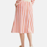 Compañía Fantástica - 61C42022 – Falda midi 100% algodón con bolsillos y estampado de rayas rojas y rosas - Mujer