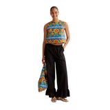 Compañía Fantástica - 61C43042 – Pantalones negros 100% algodón con cintura elástica de tiro alto - Mujer