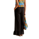 Compañía Fantástica - 61C43042 – Pantalones negros 100% algodón con cintura elástica de tiro alto - Mujer