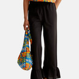 Compañía Fantástica - 61C43042 – Pantalones negros 100% algodón con cintura elástica de tiro alto - Mujer