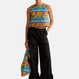 Compañía Fantástica - 61C43042 – Pantalones negros 100% algodón con cintura elástica de tiro alto - Mujer