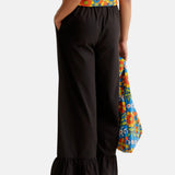 Compañía Fantástica - 61C43042 – Pantalones negros 100% algodón con cintura elástica de tiro alto - Mujer