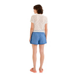 Compañía Fantástica - 62C10356 – Top blanco de punto calado de manga corta - Mujer