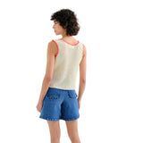 Compañía Fantástica - 62C10359 – Top blanco de punto calado con ribete en contraste - Mujer