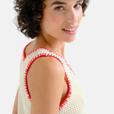 Compañía Fantástica - 62C10359 – Top blanco de punto calado con ribete en contraste - Mujer