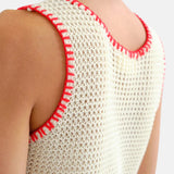 Compañía Fantástica - 62C10359 – Top blanco de punto calado con ribete en contraste - Mujer