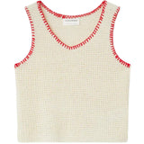 Compañía Fantástica - 62C10359 – Top blanco de punto calado con ribete en contraste - Mujer