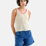 Compañía Fantástica - 62C10359 – Top blanco de punto calado con ribete en contraste - Mujer