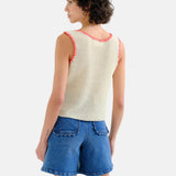 Compañía Fantástica - 62C10359 – Top blanco de punto calado con ribete en contraste - Mujer