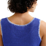 Compañía Fantástica - 62C10360 – Top azul de punto calado con ribete en contraste - Mujer