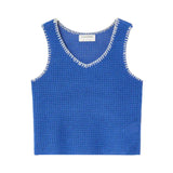 Compañía Fantástica - 62C10360 – Top azul de punto calado con ribete en contraste - Mujer
