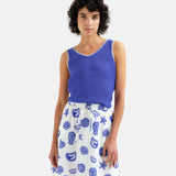 Compañía Fantástica - 62C10360 – Top azul de punto calado con ribete en contraste - Mujer