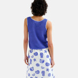 Compañía Fantástica - 62C10360 – Top azul de punto calado con ribete en contraste - Mujer