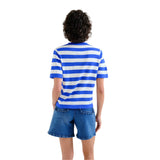 Compañía Fantástica - 62C10452 – Top de rayas azules de cuello redondo con botones - Mujer