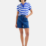 Compañía Fantástica - 62C10452 – Top de rayas azules de cuello redondo con botones - Mujer