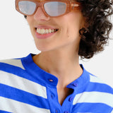 Compañía Fantástica - 62C10452 – Top de rayas azules de cuello redondo con botones - Mujer