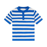 Compañía Fantástica - 62C10452 – Top de rayas azules de cuello redondo con botones - Mujer