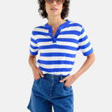 Compañía Fantástica - 62C10452 – Top de rayas azules de cuello redondo con botones - Mujer