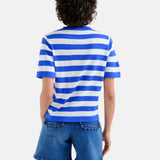 Compañía Fantástica - 62C10452 – Top de rayas azules de cuello redondo con botones - Mujer