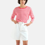 Compañía Fantástica - 62C10468 - Jersey de punto suave con estampado de rayas blanco y rojo - Mujer