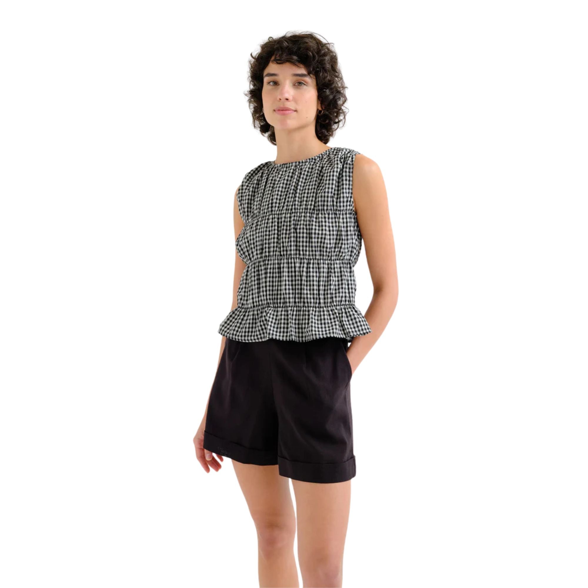 Top negro vichy Compañía Fantástica mujer verano estilo top Konestilochic