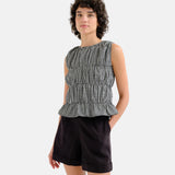 Compañía Fantástica - 62C11133 – Top de cuadros vichy negro de algodón y viscosa - Mujer