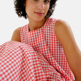 Compañía Fantástica - 62C11149 – Vestido 100% algodón con estampado vichy rojo - Mujer