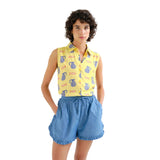 Compañía Fantástica – Brava 62C40100 – Camisa amarilla 100% viscosa con estampado - Mujer