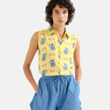 Compañía Fantástica – Brava 62C40100 – Camisa amarilla 100% viscosa con estampado - Mujer
