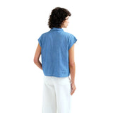 Compañía Fantástica – 62C40103 – Camisa azul 100% algodón Chambray de manga corta - Mujer
