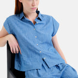 Compañía Fantástica - 62C40104 – Shorts azules 100% algodón Cambray con cintura elástica - Mujer
