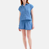 Compañía Fantástica - 62C40104 – Shorts azules 100% algodón Cambray con cintura elástica - Mujer