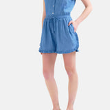 Compañía Fantástica - 62C40104 – Shorts azules 100% algodón Cambray con cintura elástica - Mujer