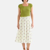 Compañía Fantástica - 62C41109 – Falda blanca 100% viscosa con estampado de elefantes - Mujer