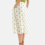 Compañía Fantástica - 62C41109 – Falda blanca 100% viscosa con estampado de elefantes - Mujer