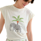 Compañía Fantástica - 62C42121 – Camiseta de manga corta 100% algodón con elefante estampado - Mujer