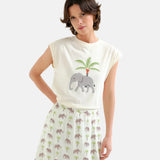 Compañía Fantástica - 62C42121 – Camiseta de manga corta 100% algodón con elefante estampado - Mujer