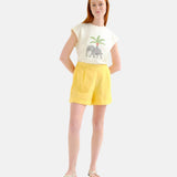 Compañía Fantástica - 62C43100 – Shorts amarillos 100% algodón con cintura elástica - Mujer