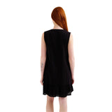 Compañía Fantástica - 62C43127 – Vestido negro corto 100% algodón de corte fluido con forro - Mujer