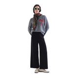 Compañía Fantástica - 63C-10201 - Pantalones negros básicos de punto Jacquard con cintura elástica - Mujer