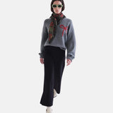 Compañía Fantástica - 63C-10201 - Pantalones negros básicos de punto Jacquard con cintura elástica - Mujer