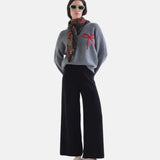 Compañía Fantástica - 63C-10201 - Pantalones negros básicos de punto Jacquard con cintura elástica - Mujer