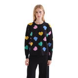 Compañía Fantástica - 63C-10205 - Jersey negro de cuello redondo con estampado de corazones - Mujer
