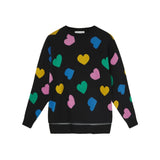 Compañía Fantástica - 63C-10205 - Jersey negro de cuello redondo con estampado de corazones - Mujer
